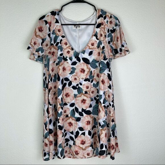 Show Me Your MuMu Floral Multicolored V Neck Flutter Sleeve Mini Dress Sz XS - Picture 8 of 8